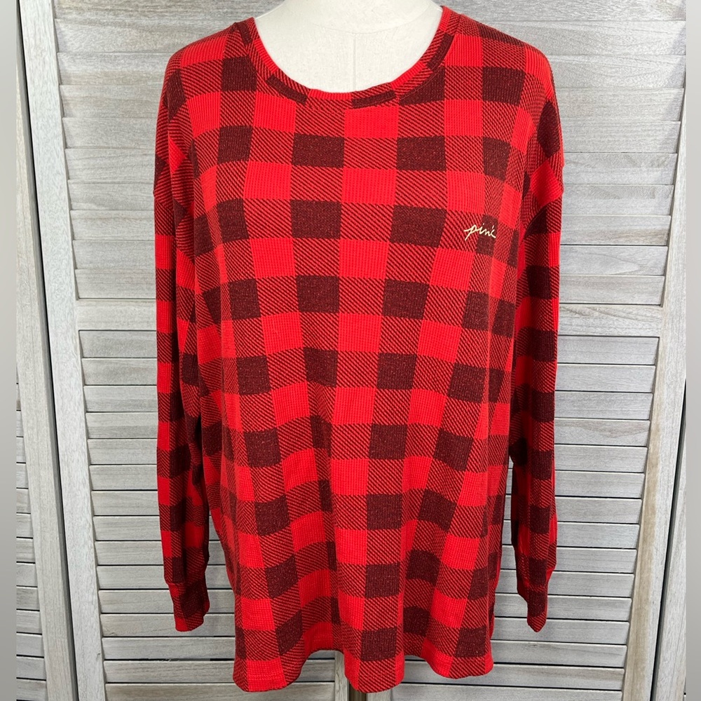 PINK VICTORIA'S SECRET Plaid Pajama Top Long Sleeves Red/Burgundy-XL